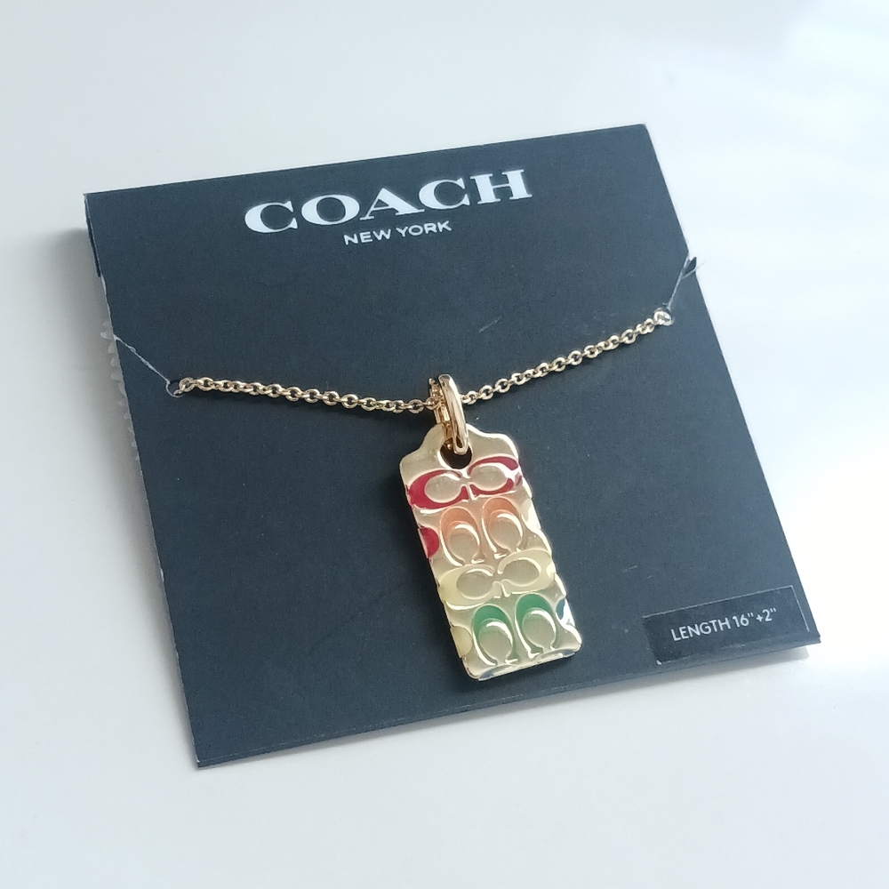 Coach New York Rainbow Signature C Dog Tag Necklace